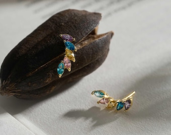 Custom Marquise Birthstone Earrings, Olive Leaves Earring, Wedding Earrings, Bridesmaid Gift, Birthday Gift, Christmas  Gift for Her