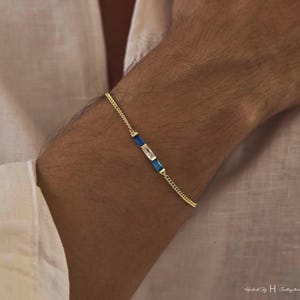 Men's Bracelet, Birthstone Bracelet, Baguette Bracelet, Couple Bracelets, Family Gift, Boy Friend Gift for Dad, Christmas Gift for Him image 9