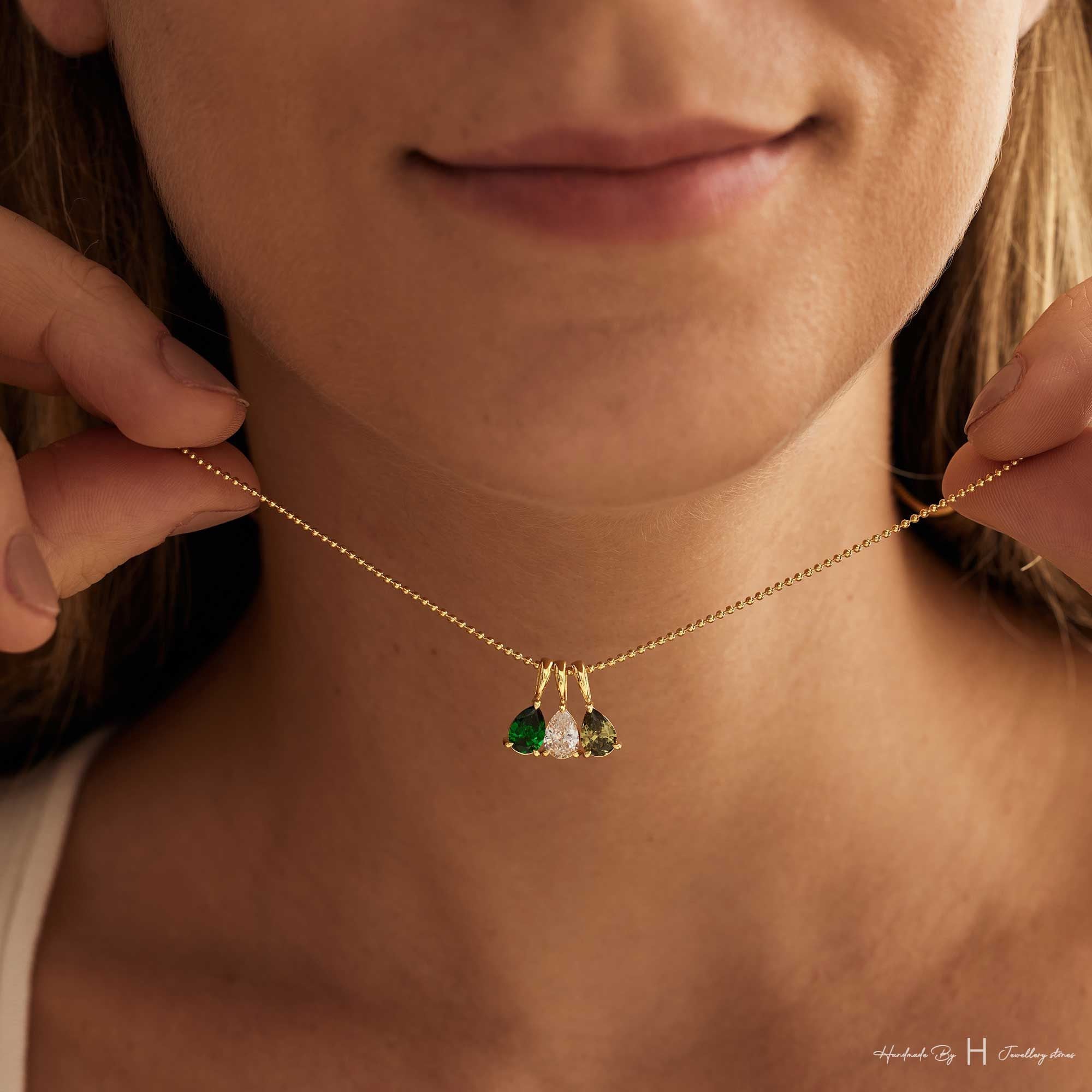 Custom Birthstone Necklace, 14K Gold Diamond Necklace, Anniversary Family Gift for Mom, Bridal Gift for Grandma, Mothers Day Gift for Her