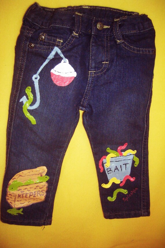 Fishing Jeans Baby Blue Jeans Gone Fishin Jeans Toddler Etsy