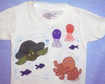 Ocean Shirt, Fish and Turtle Shirt, Sea Life T-shirt, Ocean Critters