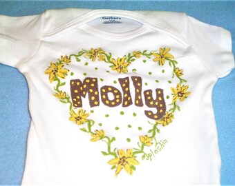 Sunflower Baby Bodysuit, Personalized Sunflower Baby Girl, Custom Sunflower One Piece, Sunflower Wreath Baby Shirt, New Baby Girl