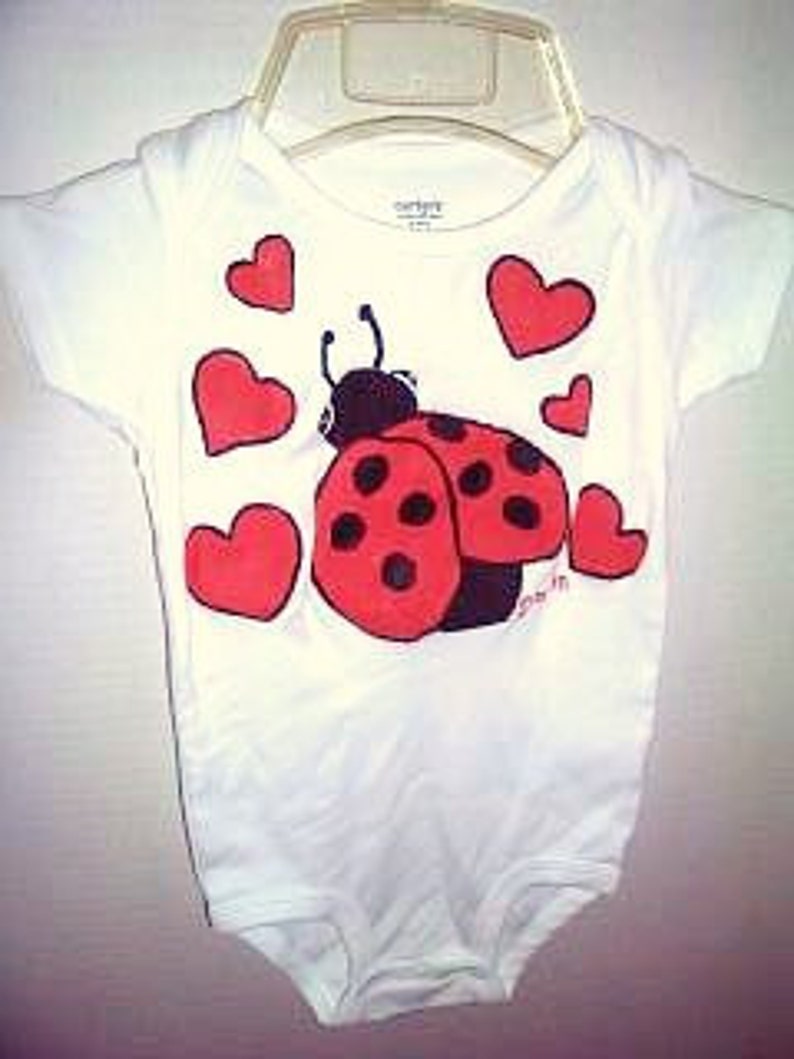 Ladybug Baby Baby Girl One Piece, Valentines Day Bodysuit, Ladybug and Hearts, Love Bug Bodysuit, Ladybug Clothing image 5