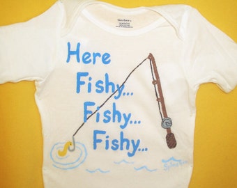 Baby Boy Fishing Bodysuit, Baby Fish Shirt, Here Fishy Fishy, Baby Fisherman, Baby Boy Fish Outfit