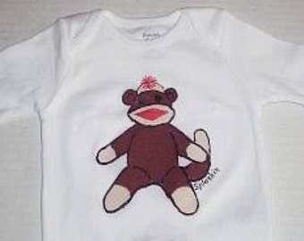 Sock Monkey Baby Bodysuit, Monkey Shirt, Sock Monkey Baby One Piece, Retro Sock Monkey Infant Bodysuit,
