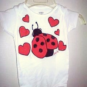 Ladybug Baby Baby Girl One Piece, Valentines Day Bodysuit, Ladybug and Hearts, Love Bug Bodysuit, Ladybug Clothing image 2