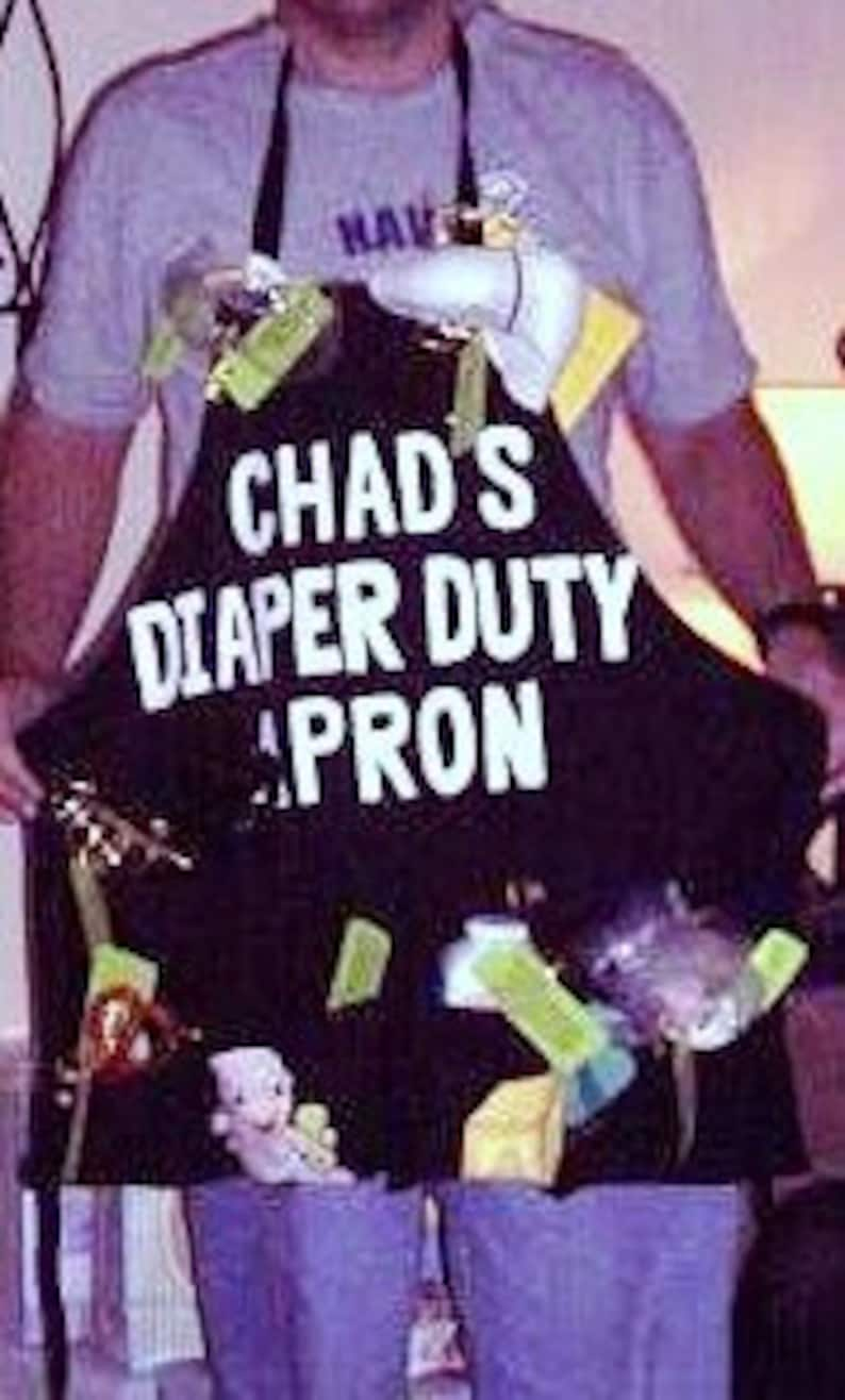 Personalized Daddy Diaper Apron, Personalized Novelty Apron for New Dad, Fully Loaded Apron With Funny Diaper Tools, Daddy Baby Shower Gift image 2