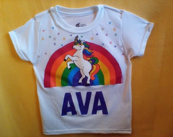 Unicorn Shirt, Rainbow Shirt, Unicorns and Rainbows, Personalized Girls Shirt, Handpainted, Unicorn Lover Gift, Unicorn Name Shirt,