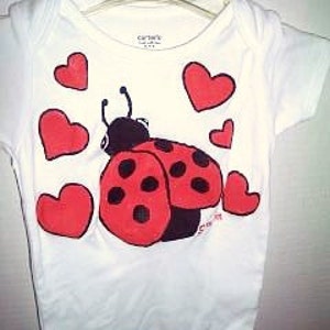 Ladybug Baby Baby Girl One Piece, Valentines Day Bodysuit, Ladybug and Hearts, Love Bug Bodysuit, Ladybug Clothing image 4