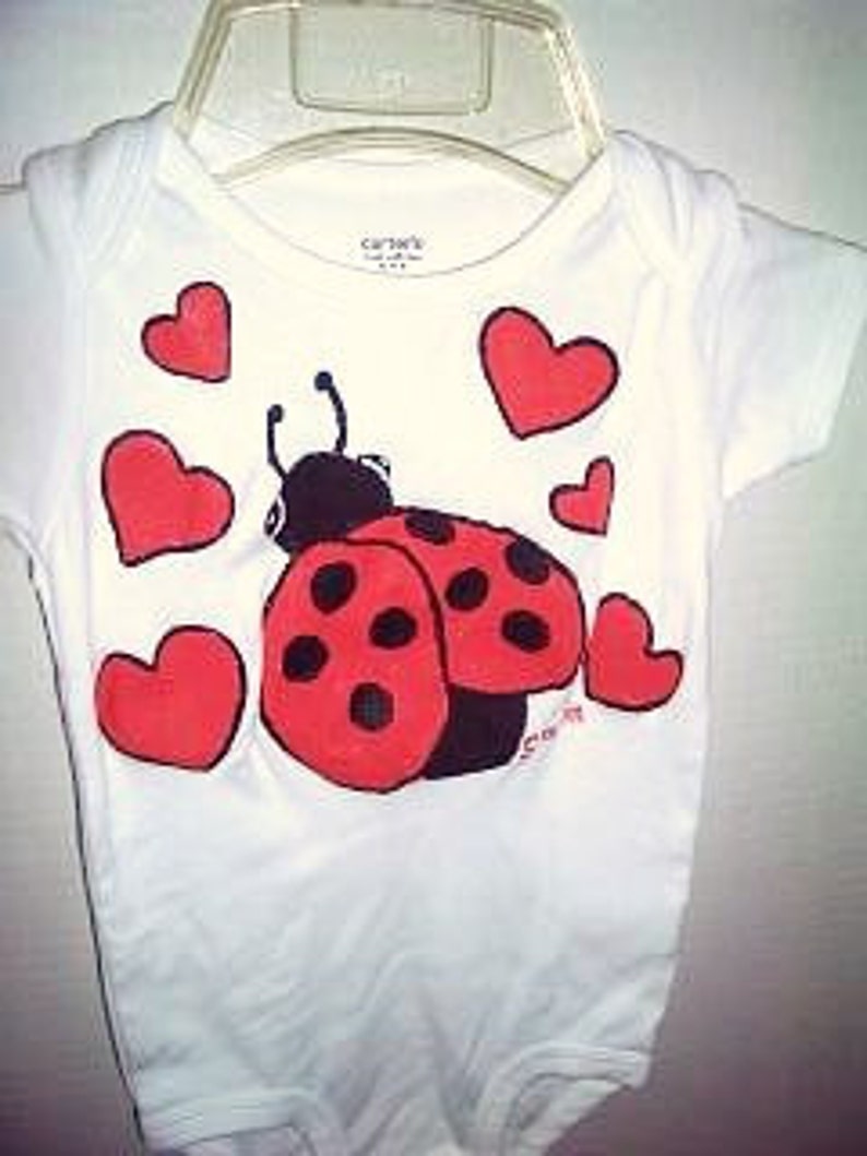 Ladybug Baby Baby Girl One Piece, Valentines Day Bodysuit, Ladybug and Hearts, Love Bug Bodysuit, Ladybug Clothing image 4