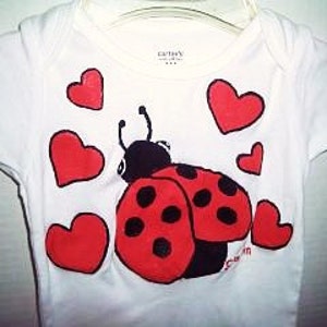 Ladybug Baby Baby Girl One Piece, Valentines Day Bodysuit, Ladybug and Hearts, Love Bug Bodysuit, Ladybug Clothing image 3