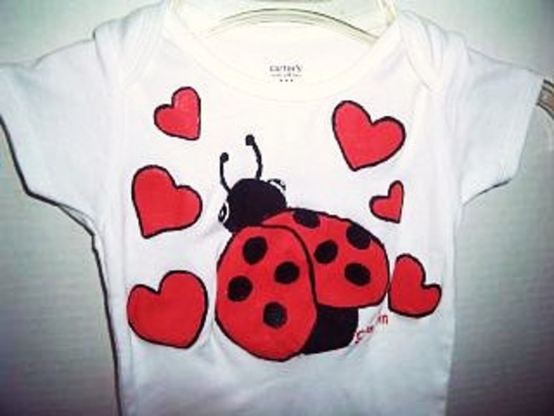Ladybug Baby Baby Girl One Piece, Valentines Day Bodysuit, Ladybug and Hearts, Love Bug Bodysuit, Ladybug Clothing image 3