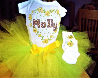 Sunflower Tutu Set, Personalized Baby Girl Tutu Set, Sunfloer Coming Home Outfit, Sunflower Photo Outfit