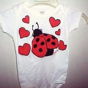 Ladybug Baby Baby Girl One Piece, Valentines Day Bodysuit, Ladybug and Hearts, Love Bug Bodysuit, Ladybug Clothing image 1