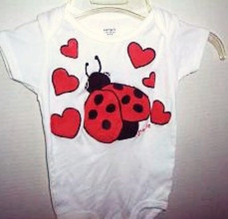 Ladybug Baby Baby Girl One Piece, Valentines Day Bodysuit, Ladybug and Hearts, Love Bug Bodysuit, Ladybug Clothing image 1