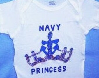 Navy Princess Baby One Piece, Navy Baby Girl Bodysuit, Nautical Baby, Military Princess One Piece