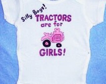 Baby Girl Tractor Bodysuit, Pink Tractor One Piece, Silly Boys Tractors Are For Girls, Country Baby, Farm Baby Girl