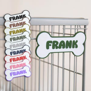 Personalised Crate Name Dog Sign for Dog Crate with Dog Bone Design, Custom Dog Nametag Sign & Dog Crate Hooks.