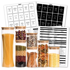 335 Minimalist White Jar Labels, Stickers for Organizing Pantry Preprinted Kitchen Baking Spice Label Food Containers Waterproof Vinyl Label