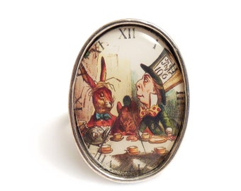 Alice in Wonderland ring The Mad Hatter's tea Party adjustable ring Tea time cup pot