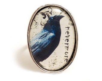 Gothic The Raven Nevermore ring - Unisex adjustable ring inspired by Edgar Allan Poe