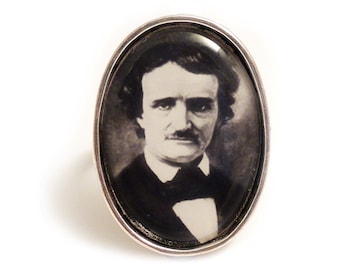 Edgar Allan Poe gothic ring Quoth The Raven Nevermore silver adjustable ring steampunk goth