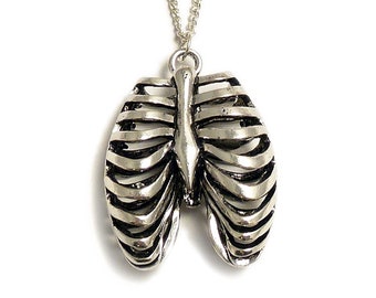 Gothic Rib cage necklace Anatomical ribcage silver skeleton  - goth victorian Halloween spooky