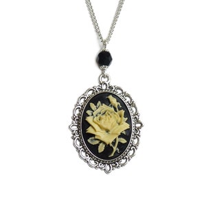 Victorian gothic Cameo necklace - Black Rose Steampunk Goth elegance pendant