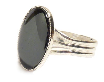 Hematite Gemstone Ring Semi Precious Grey Gem Stone Oval Unisex Adjustable 18 x 13 mm Silver Plated