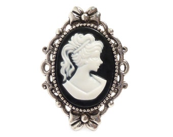 Black & white Victorian cameo ring - beautiful elegant gothic goth Steampunk elegance