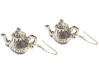 Tea Pot earrings - Alice in Wonderland Sterling silver earrings TEA TIME Teacup Mad Hatter's Tea party