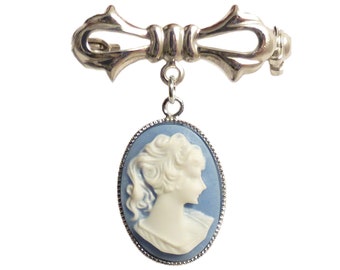 Victorian Gothic Blue Cameo Brooch - Beautiful Portrait of a lady - Steampunk