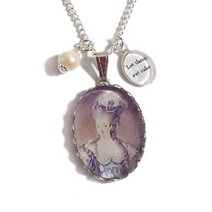 Queen Marie Antoinette charm necklace Let Them Eat Cake silver pendant faux pearl French France