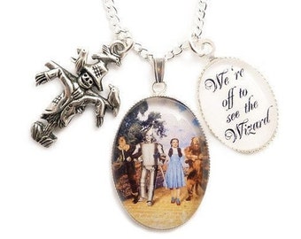 Wizard of Oz necklace -  We're off to see the Wizard yellow brick road charm silver pendant