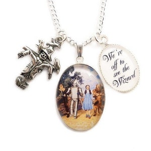 Wizard of Oz necklace -  We&#39;re off to see the Wizard yellow brick road charm silver pendant