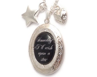 Wizard of Oz charm locket necklace - Someday I'll wish upon a star - Dorothy Judy Garland