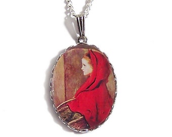 Little Red Riding Hood necklace pendant art painting by John Everett Millais fairytale inspired