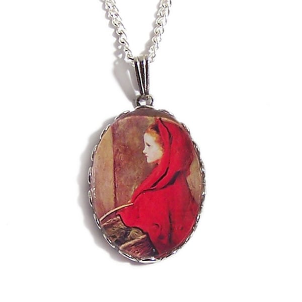 Collier pendentif Le petit chaperon rouge, peinture d'art de John Everett Millais inspirée des contes de fées