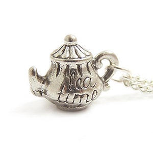 Tea pot necklace Alice in Wonderland silver necklace It's always TEA time Teapot Tea party image 1