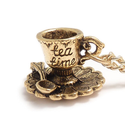 Tea Cup Necklace Alice in Wonderland Silver Necklace It's Etsy