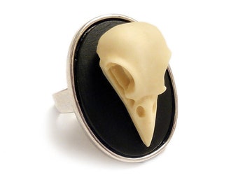 3D adjustable unisex Raven skull ring - gothic bird skull ring taxidermy steampunk goth Victorian