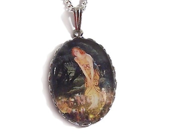 Midsummers Eve necklace - fairy art pendant -  pre-Raphaelite painting by Edward Robert Hughes