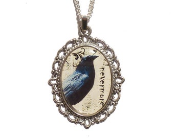 Gothic Raven necklace Nevermore bird necklace Edgar Allan Poe steampunk goth