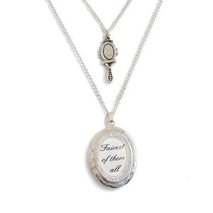 Romantic Fairest of them all silver locket necklace pendant - Snow White fairy tale inspired mirror charm