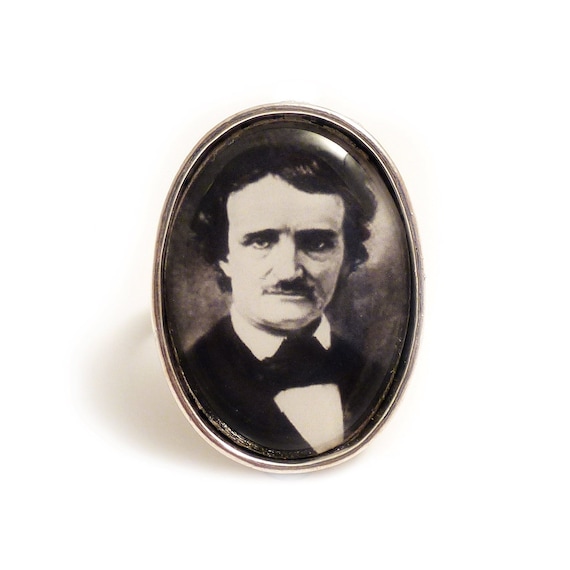 Edgar Allan Poe gothic ring Quoth The Raven Nevermore silver adjustable ring steampunk goth