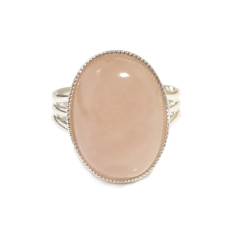 Rose Quartz Gemstone Ring Semi Precious Pink Gem Stone Oval Adjustable 18 x 13 mm Silver Plated
