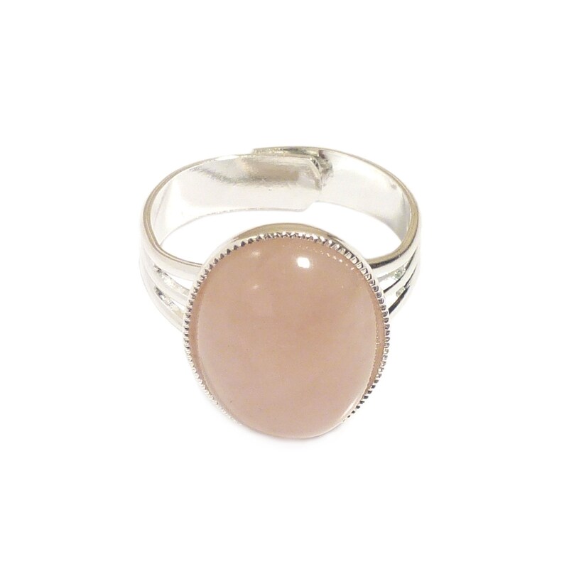 Rose Quartz Gemstone Ring Semi Precious Pink Gem Stone Oval Adjustable 18 x 13 mm Silver Plated