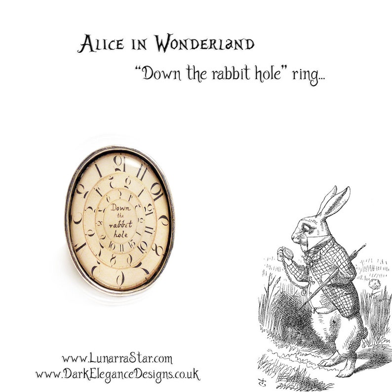 Alice in Wonderland silver ring Down the rabbit hole adjustable ring image 4