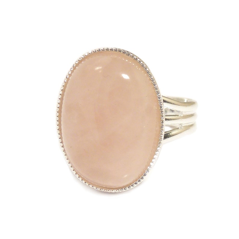 Rose Quartz Gemstone Ring Semi Precious Pink Gem Stone Oval Adjustable 18 x 13 mm Silver Plated