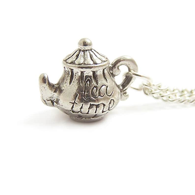 Tea pot necklace Alice in Wonderland silver necklace It's always TEA time Teapot Tea party image 1